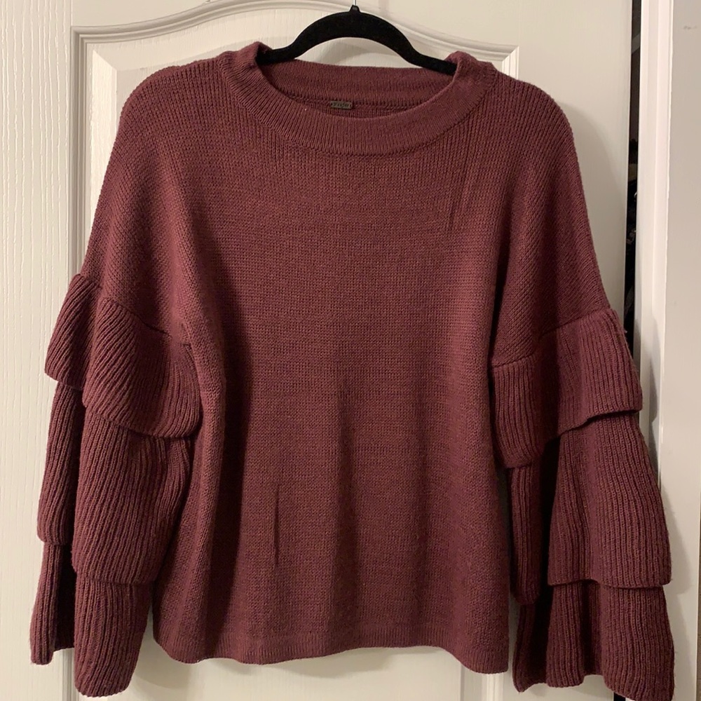 Plum ruffle sleeve sweater